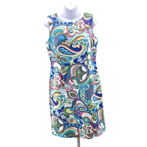 RN Studio Dress 8 Ronni Nicole Retro Sheath Coastal Preppy Paisley Print New - Picture 1 of 12